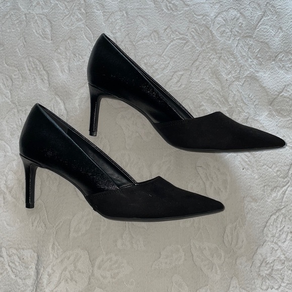 Amelia Grace Shoes - Black Faux Suede/Leather Heels